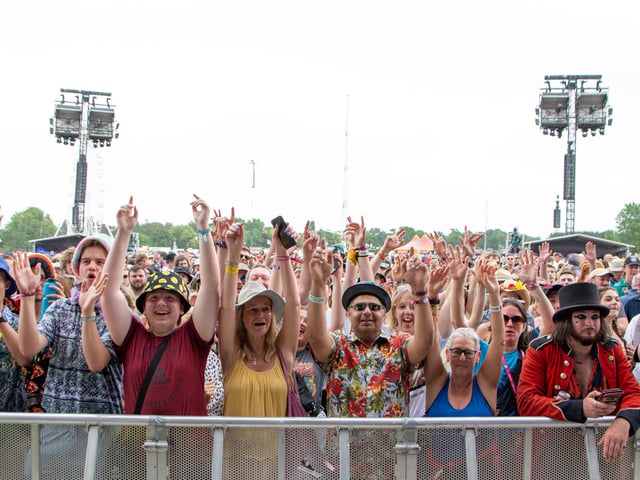 Isle of Wight Festival crowd at the mainstage barriers for The Fratellis on Saturday 18th June 2022.