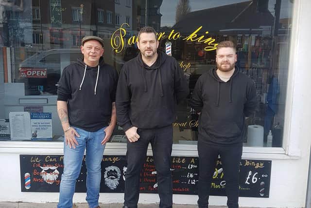 Bobby Jenkins, Michael Baker (middle) and Ashley Caisley at Pauper to King barber shop in Forton Road Gosport