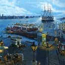 Atmospheric Gosport in 1900 wit Portsmouth beyond Portsmouth Harbour from Gosport by Neil Marshall