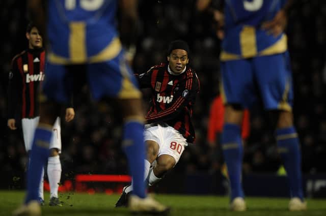 Ronaldinho in action for AC Milan against Pompey in the Uefa Cup in November 2008. PICTURE:STEVE REID