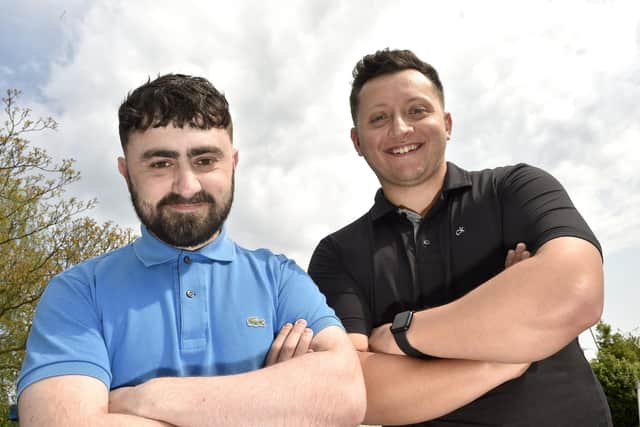 Mental Health Marathon - (left) Adrian Greet (26) a former drug user, turned his life around in 2021 when his daughter was born. He has now set up a charity with his friend Che Allison (26) also from Waterlooville, and together the pair are raising money through physical challenges.
Picture: Sarah Standing