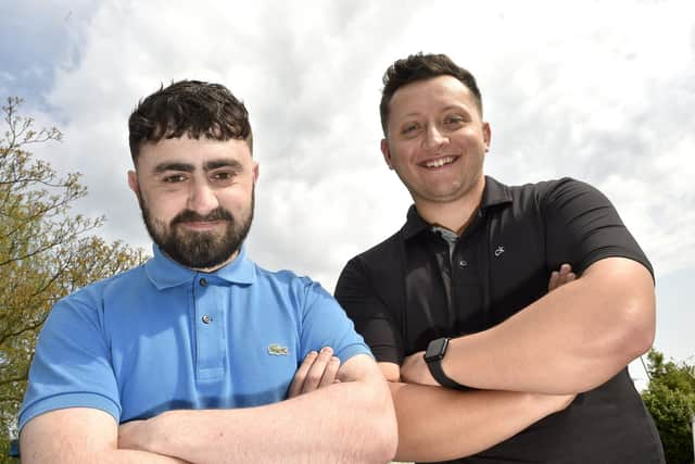 Mental Health Marathon - (left) Adrian Greet (26) a former drug user, turned his life around in 2021 when his daughter was born. He has now set up a charity with his friend Che Allison (26) also from Waterlooville, and together the pair are raising money through physical challenges.

Picture: Sarah Standing