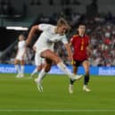 England's Georgia Stanway scores her side's second goal against Spain during the UEFA Women's Euro 2022 Quarter Final match.