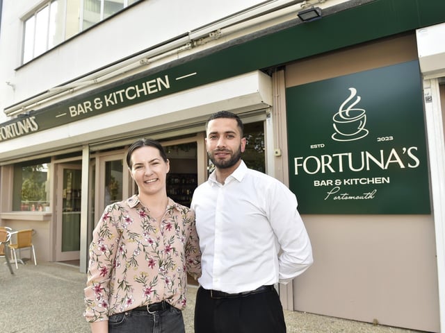 The manager of Villa Romana in Fareham, located in Fareham High street, Manuel Fortuna took and renamed the old 113 Cafe in Lord Montgomery Way, Portsmouth in June this year. The 113 Cafe is now known as Fortuna’s Bar and Kitchen, and has been fully redecorated and renovated with a distinct Italian theme and decor.
Pictured is Manuel Fortuna with his partner Nikolett Juhasz.
Picture: Sarah Standing (160623-5416)