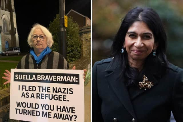 Suella Braverman has refused to apologise to a Holocaust survivor, Joan Salter, 83, who said the home secretary's description of migrants as an 'invasion' was akin to language the Nazis used to justify murdering her family. Picture: Free From Torture/PA.