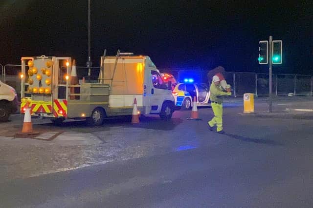 Eastern Road in Portsmouth closed at 7pm on Sunday, January 23, 2022 after a pedestrian was hit by a car 
Picture: Tom Cotterill