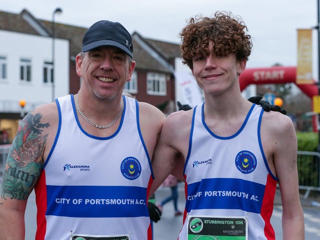 Paul Ingleby with his son, Jack, 16, at the Stubbington 10K 2025. Picture: Chris  Moorhouse (120125-11)