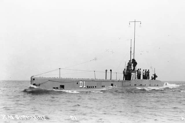 Undated handout photo issued by Wessex Archaeology of HMS/mD1 submarine which was deliberately sunk off the coast of Dartmouth Picture: PA Wire