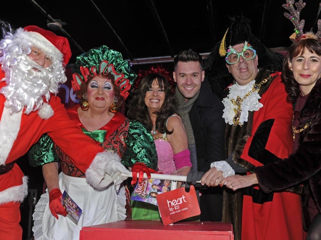Hundreds of people saw the Christmas lights switch on at Commercial Road, Portsmouth in 2016. Vicki Michelle and Phil Randall from the Kings Theatre Panto with Rich Clarke from Heart and The Lord Mayor of Portsmouth Councillor David Fuller and Lady Mayoress Leza Tremorin, switch on the lights. Picture Ian Hargreaves (161295-14)