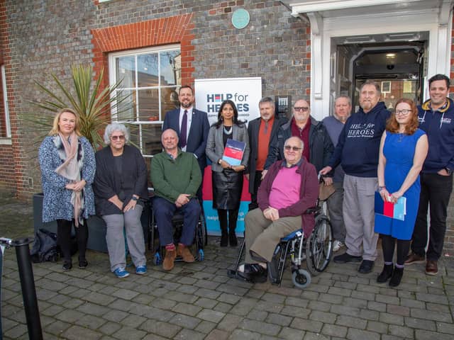 Suella Braverman with veterans and some of the Help for Heroes team outside Westbury Manor Museum, Fareham
Picture: Habibur Rahman