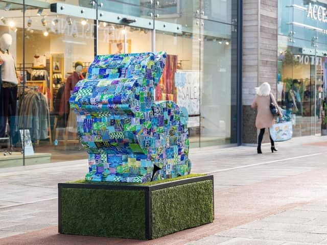 Rabbit sculpture made from recycled cans by Sarah Turner at Whiteley shopping centre. Picture: Tony Kershaw.