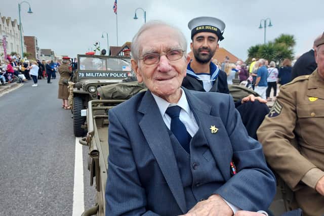 Second World War veteran Frank Proctor, 99, from Southampton at the Lee Victory Festival parade on September 25, 2021.