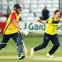 Hampshire all-rounder Liam Dawson, right, has been signed by the London Spirit for £125,000 in this summer's The Hundred tournament. Photo by Jacques Feeney/Getty Images.