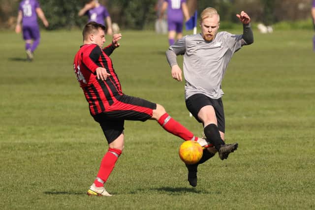 Milton Park Rangers (grey) v Horndean United Reserves. Picture by Kevin Shipp