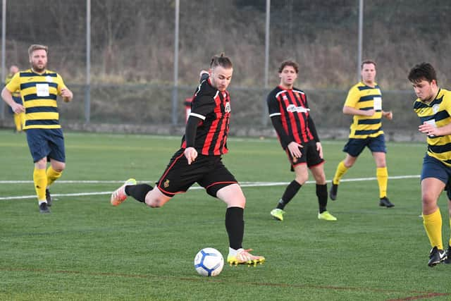 Fleetlands striker Alpay Ali lines up a shot

Picture: Neil Marshall