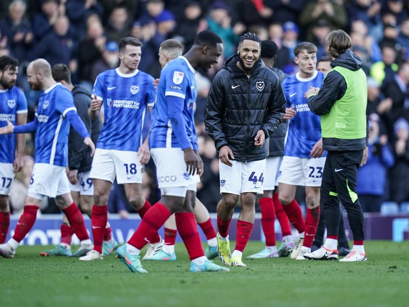 The Pompey players were all smiles at the final whistle.