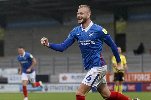 Jack Whatmough celebrates his goal in the 4-2 win against Burton.  Picture: Daniel Chesterton/phcimages.com