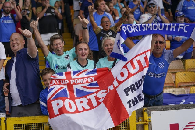 Pompey celebrated a 1-0 win over the League One new boys in late August.