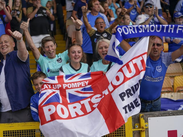 Pompey celebrated a 1-0 win over the League One new boys in late August.