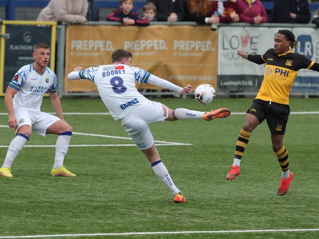 Paul Rooney volleys Hawks into an early lead against Cheshunt. Picture by Dave Haines.




Havant & Waterlooville 1-1 Cheshunt 
4th March 2023  at Draper Tools Community Stadium PO9 5TH 

(Photo credit should read Picture/s by Dave Haines)