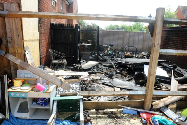 Damage to houses and gardens in Glenleigh Park, Havant, where a fire started in one of the gardens on Friday, May 6 at about 5pm.
Picture: Sarah Standing (090522-3576)