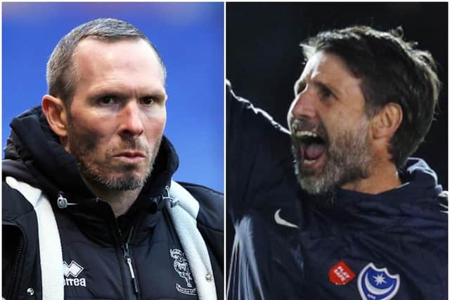 Lincoln boss Michael Appleton, left, and Pompey head coach Danny Cowley