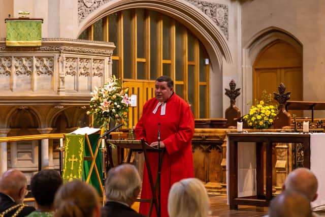 Revd. Canon Father Bob White of St Mary's Church during the service. Picture: Mike Cooter (160722)