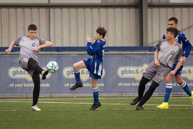 Action from the U15 Campbell McFaull Invitation Cup final between Hayling St Andrews Blue and Hayling St Andrew White. Picture: Keith Woodland (260221-425)