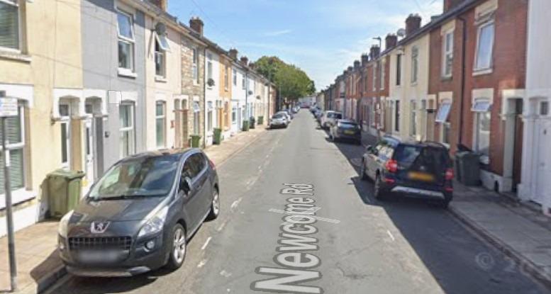 Newcome Road. AI said: "Another road in Portsmouth facing challenges with potholes, contributing to driving hazards."