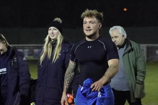 Fareham Town keeper Luke Deacon walks off after his two penalty saves. Picture by Ken Walker