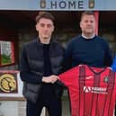 Flashback - Joe Lea, left, and Pat Suraci, right, with director of football Mark Summerhill after arriving at Petersfield Town last summer. Now the three have joined Gosport Borough - the first two as head coaches.