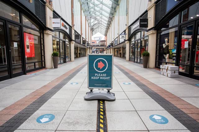 Gunwharf Quays prepares to open its doors on June 15. Pictured: Stickers used marked with social distancing guidelines placed throughout the whole of Gunwharf Quays.
Picture: Habibur Rahman