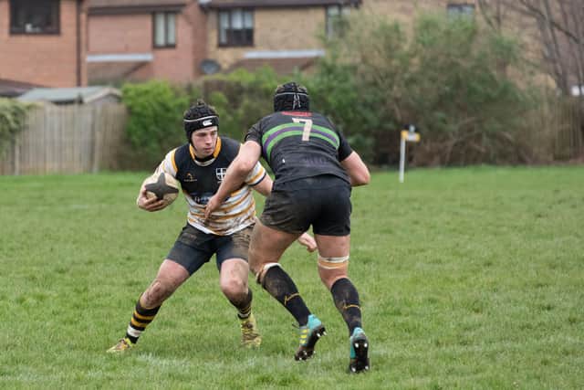 Noah Cannon with the ball during Portsmouth's home loss to Weybridge Vandals. Picture: Duncan Shepherd.
