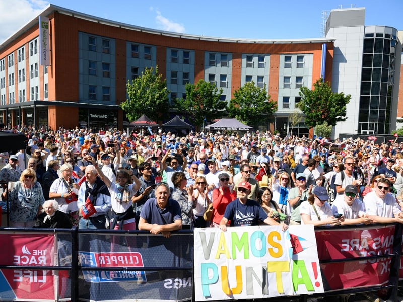 Excited crowds gathered to welcome back the crews after their 40,000 nautical mile race. Picture: Keith Woodland (270721-119)