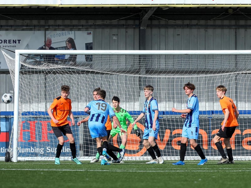 Castle United (orange) v Fleetlands Reds. Picture: Chris Moorhouse