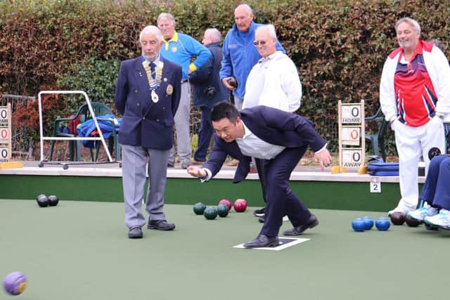 Alan Mak MP officially opens the new all-weather surface at Hayling Island Bowls Club