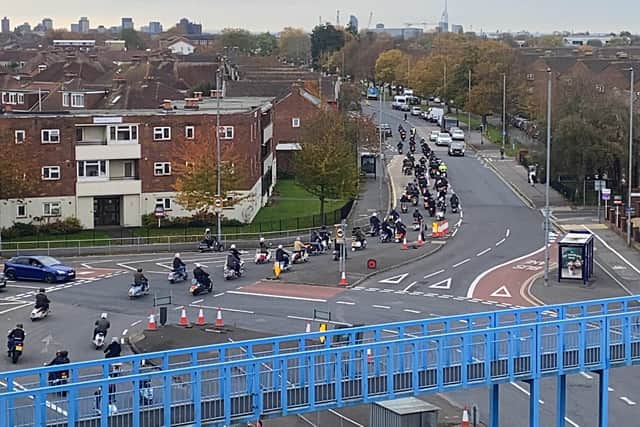 Riders pictured making their way through Hilsea