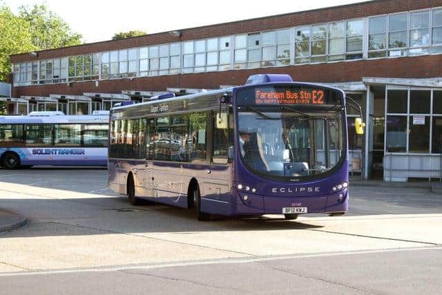 A bus leaving Gosport Bus Station.