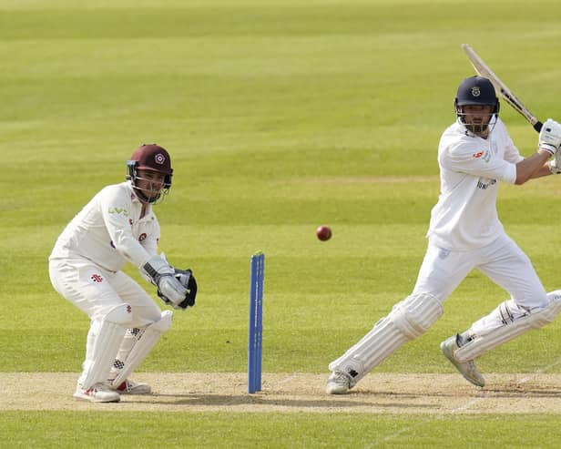 James Vince on his way to 95 against Northants at The Ageas Bowl today. Picture: Andrew Matthews/PA Wire.