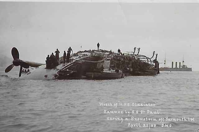 Postcards going on sale at Southsea auction house Nesbits showing the aftermath of HMS Gladiator crashing in 1908. Picture: Nesbits