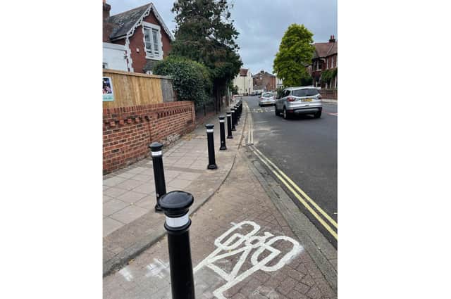 New bollards outside Rainbow Corner nursery in Victoria Road North in Southsea, which have been installed after cars crashed into the nursery wall twice