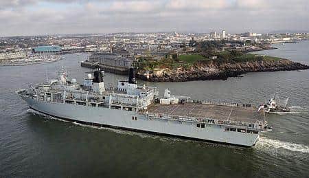 HMS Bulwark pictured returning to port