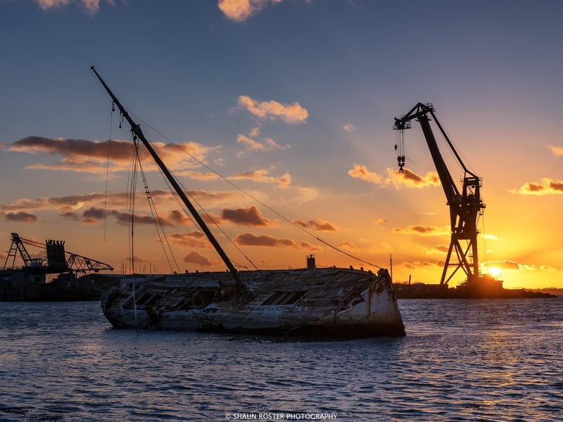 Sunset through the monster crane of Pounds Yard, Tipner. Picture: www.shaunroster.com