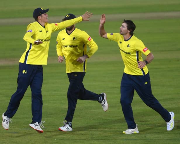Former Gloucestershire player James Fuller, right, was among the wickets as Hampshire win at T20 Blast tie last night in Bristol. Photo by Mike Hewitt/Getty Images