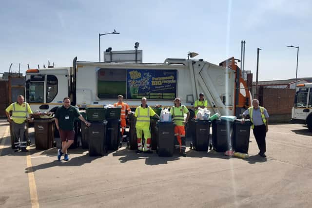 The team at Biffa's Portsmouth depot, which handed out almost 20 wheelie bins of food to Kings Road Church food bank. 
