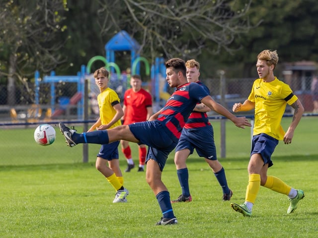 Paulsgrove (red/blue) v Baffins Milton Rovers Reserves. Picture: Mike Cooter
