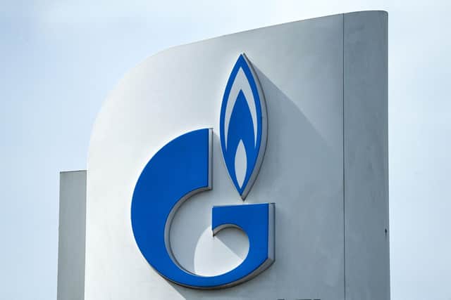 The logo of Russia's energy giant Gazprom is pictured at one of its petrol stations in Moscow Picture: Kirill Kudryavtsev / AFP via Getty Images