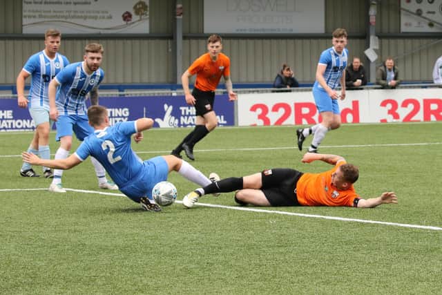 Jubilee player-manager George Cartmell, right, scores the winner. Picture by Kevin Shipp