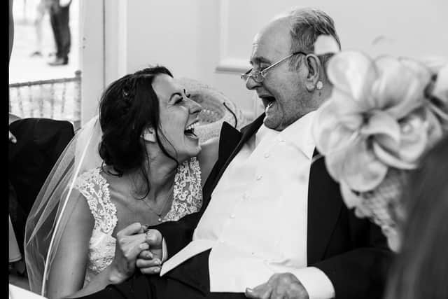 Kerry and Kane Conroy from Emsworth have been delivering meals to people in need in memory of Kerry's grandad, Percy Bishop. Pictured: Kerry and Percy at Kerry's wedding