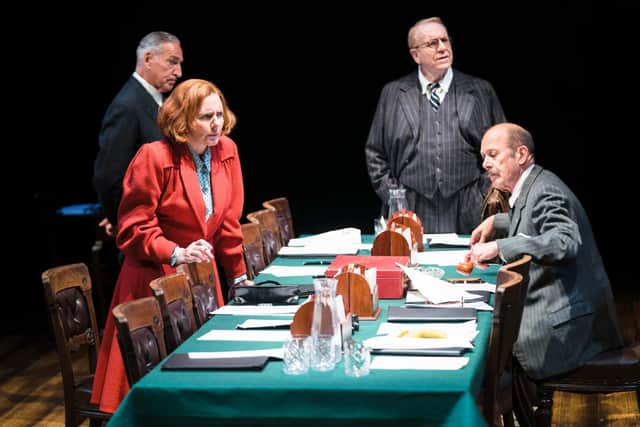 From left: Miles Richardson, Clare Burt, Clive Wood and Andrew Woodall in The Promise. Photo by Helen Murray